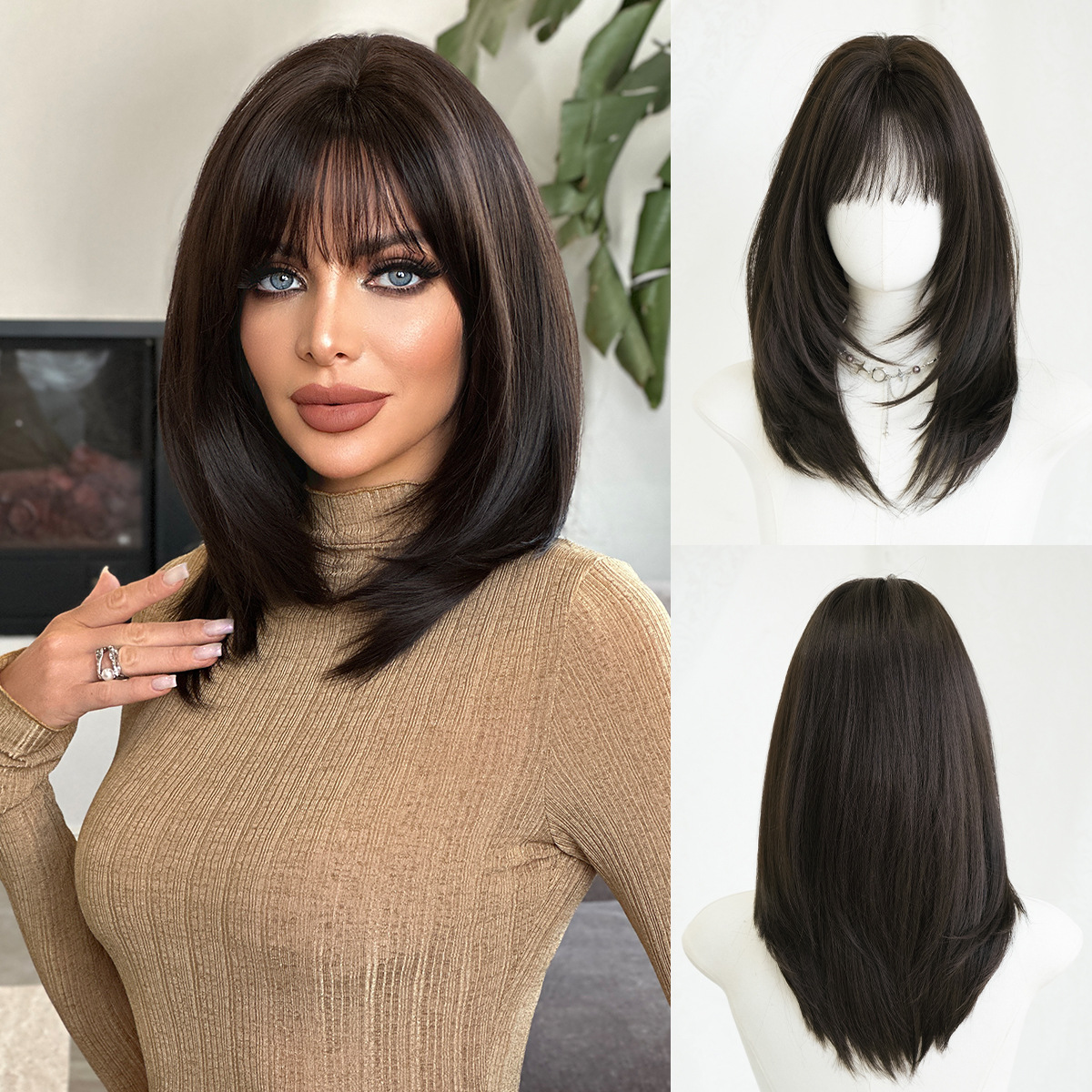 Long Hair Simulation Wig Hairstyle with Bangs, Wig for Women, Full Head Cover - Picture 18 of 24