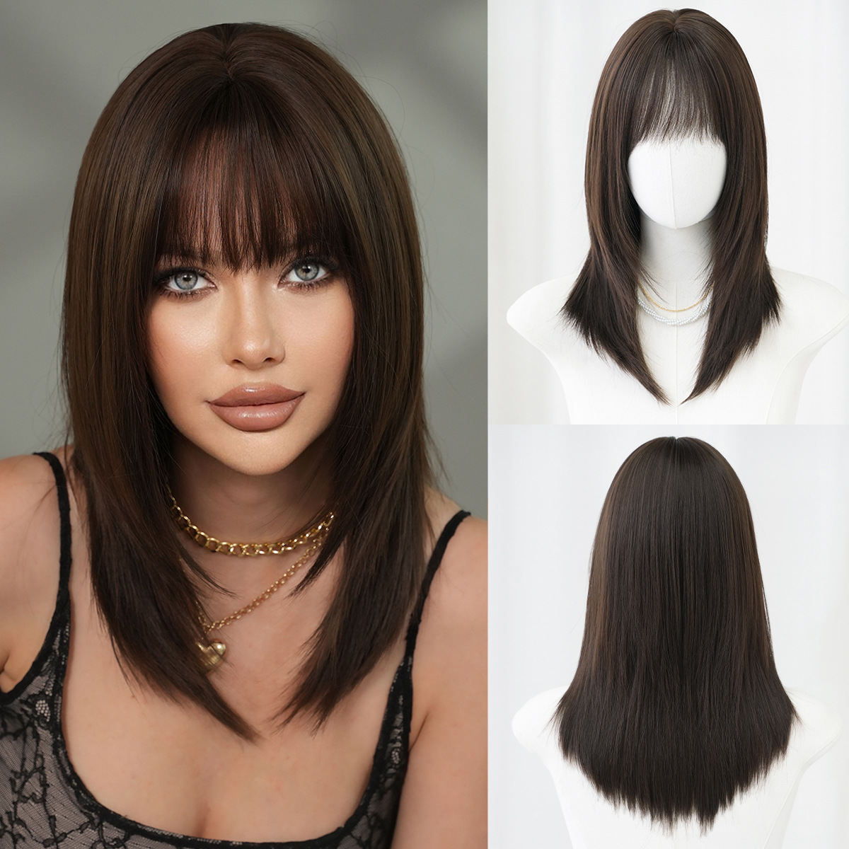 Long Hair Simulation Wig Hairstyle with Bangs, Wig for Women, Full Head Cover - Picture 19 of 24