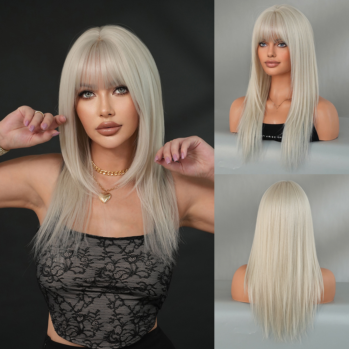 Long Hair Simulation Wig Hairstyle with Bangs, Wig for Women, Full Head Cover - Picture 21 of 24