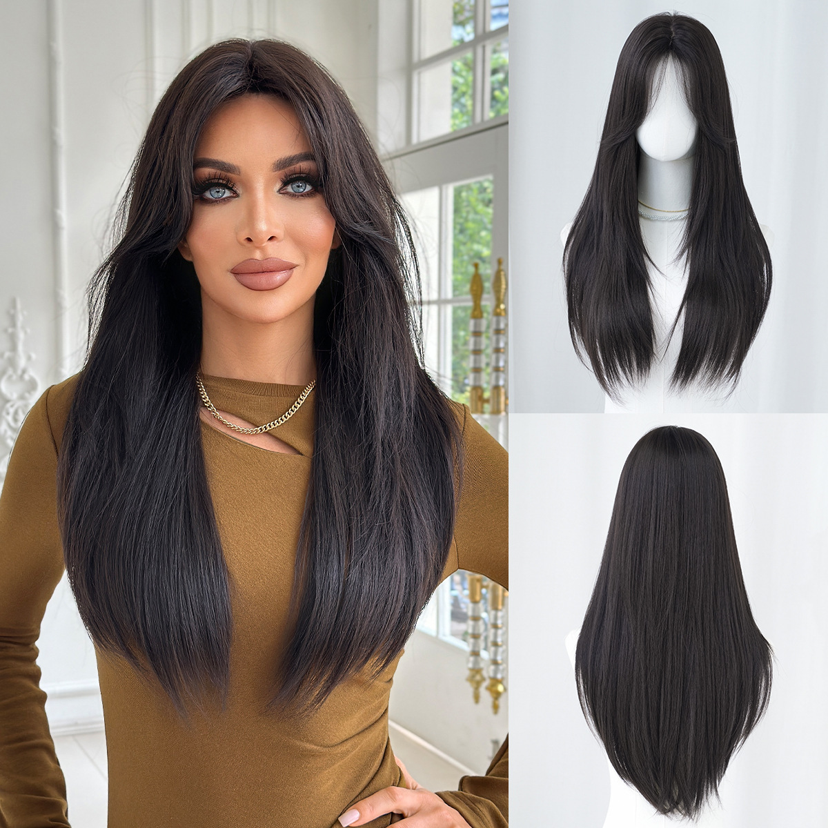 Long Hair Simulation Wig Hairstyle with Bangs, Wig for Women, Full Head Cover - Picture 24 of 24