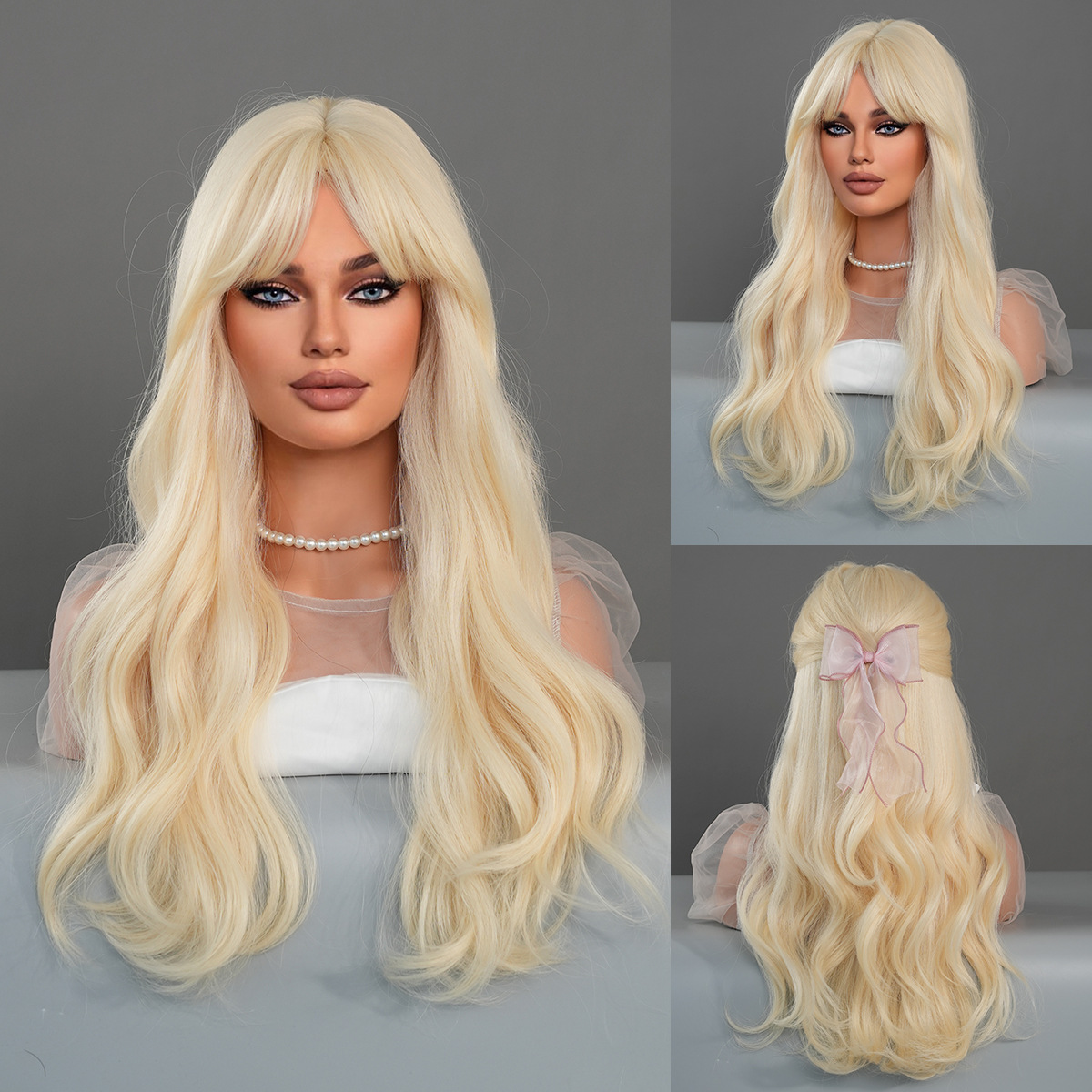 Barbie Cosplay Wig with Long Curly Hair, Eight Character Bangs, Synthetic Wig - Picture 12 of 21