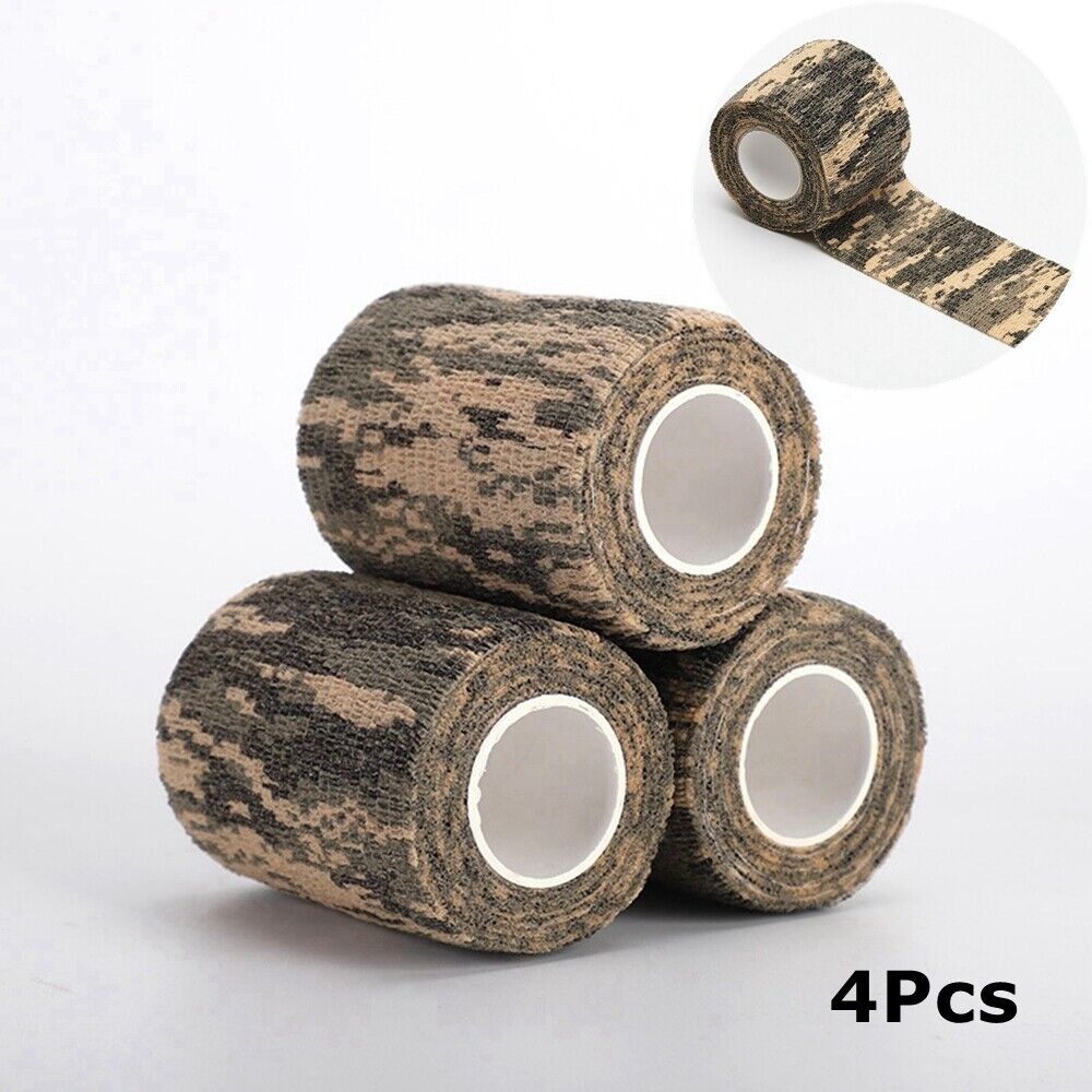 4Pcs Camouflage Army Hunting Rifle Self-adhesive Wrap Camo Bandage Stealth Tape