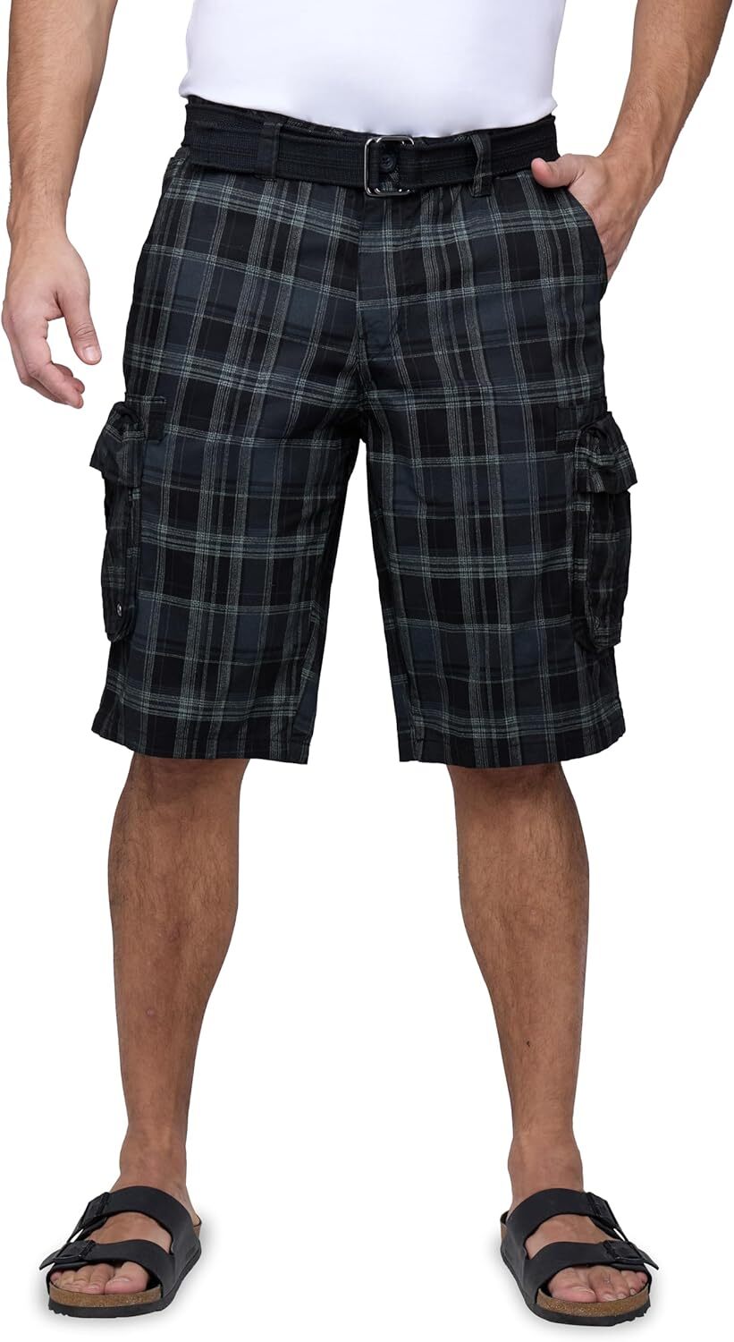Mens Belted Cargo Shorts Relaxed Fit Knee Length Big and Tall 100% Cotton Pocket