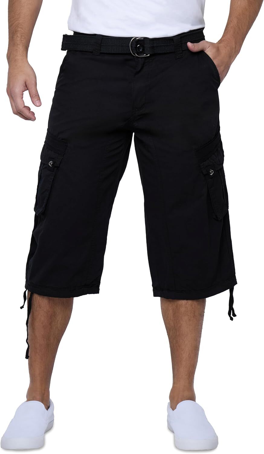 Men's Big and Tall Belted Long Cargo Shorts Below Knee 3/4 Pants - Picture 25 of 54