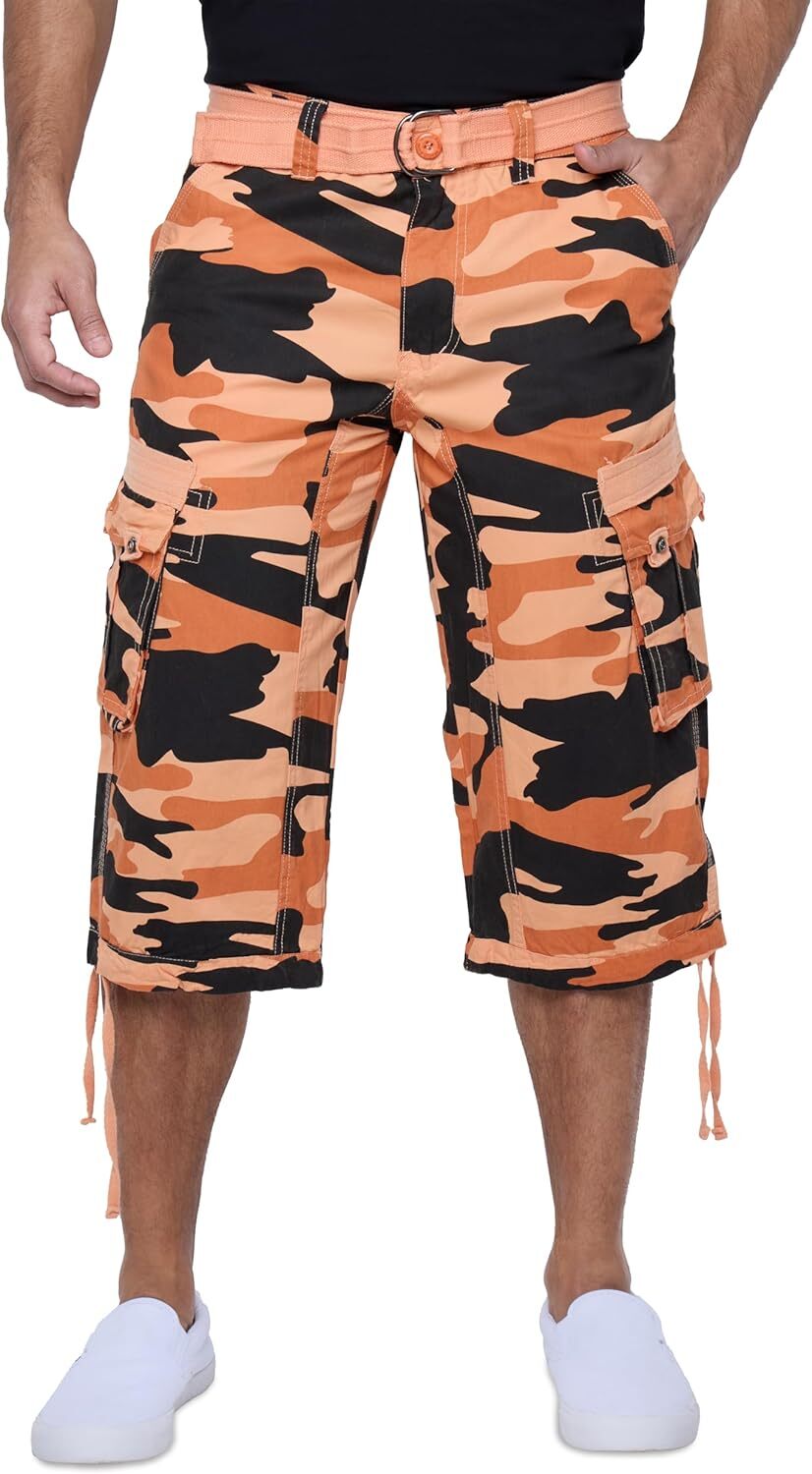 Men's Big and Tall Belted Long Cargo Shorts Below Knee 3/4 Pants - Picture 27 of 54