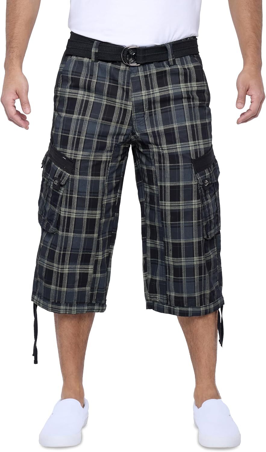 Men's Big and Tall Belted Long Cargo Shorts Below Knee 3/4 Pants - Picture 29 of 54