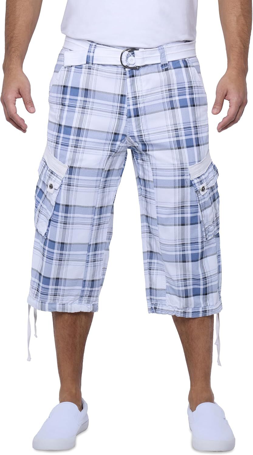 Men's Big and Tall Belted Long Cargo Shorts Below Knee 3/4 Pants - Picture 30 of 54
