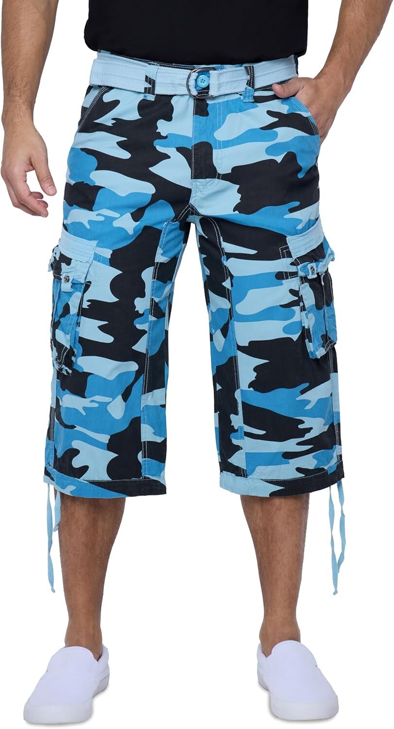 Men's Big and Tall Belted Long Cargo Shorts Below Knee 3/4 Pants - Picture 31 of 54