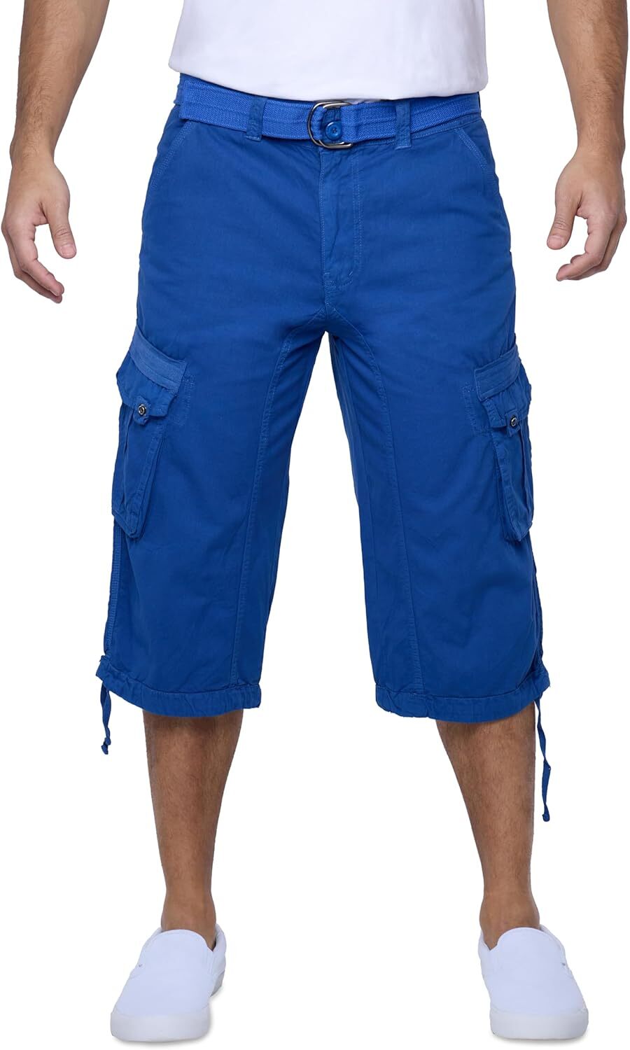 Men's Big and Tall Belted Long Cargo Shorts Below Knee 3/4 Pants - Picture 32 of 54