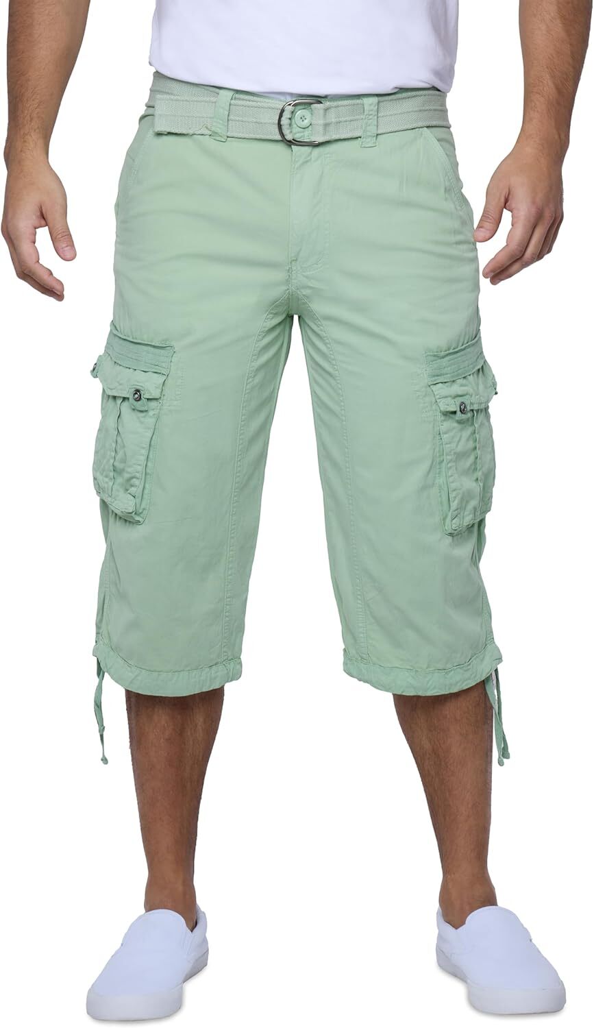 Men's Big and Tall Belted Long Cargo Shorts Below Knee 3/4 Pants - Picture 33 of 54