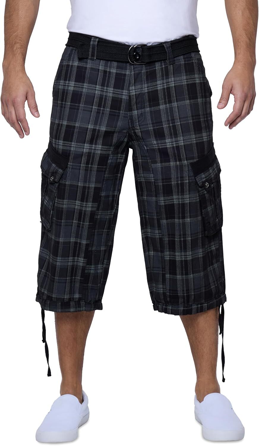 Men's Big and Tall Belted Long Cargo Shorts Below Knee 3/4 Pants - Picture 34 of 54