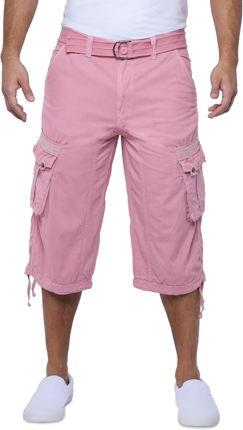 Men's Big and Tall Belted Long Cargo Shorts Below Knee 3/4 Pants - Picture 36 of 54