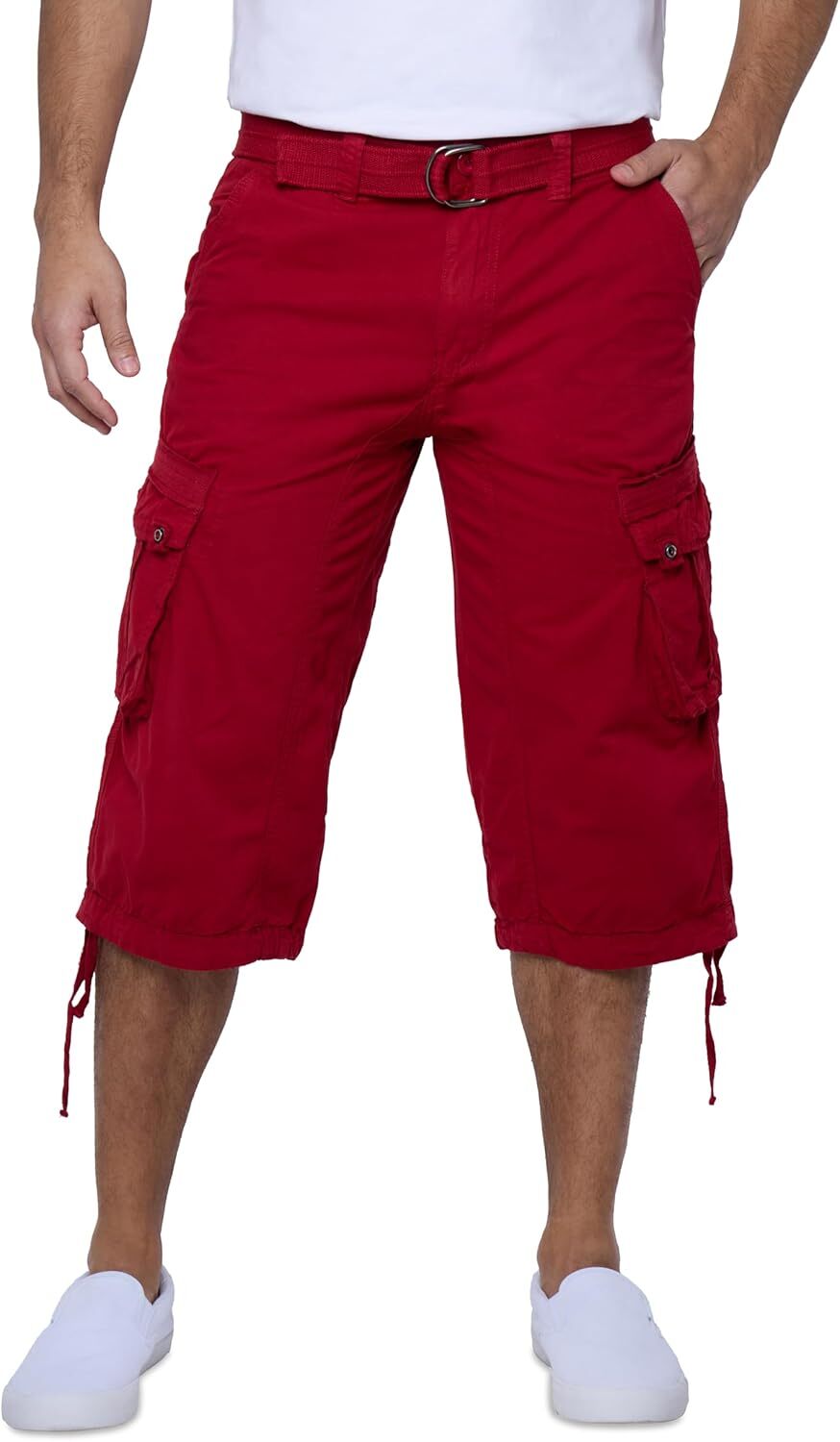 Men's Big and Tall Belted Long Cargo Shorts Below Knee 3/4 Pants - Picture 38 of 54