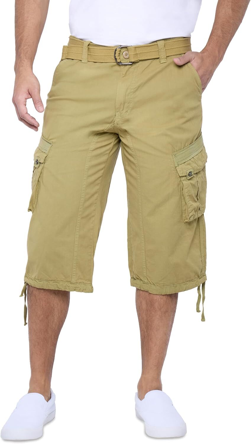 Men's Big and Tall Belted Long Cargo Shorts Below Knee 3/4 Pants - Picture 39 of 54