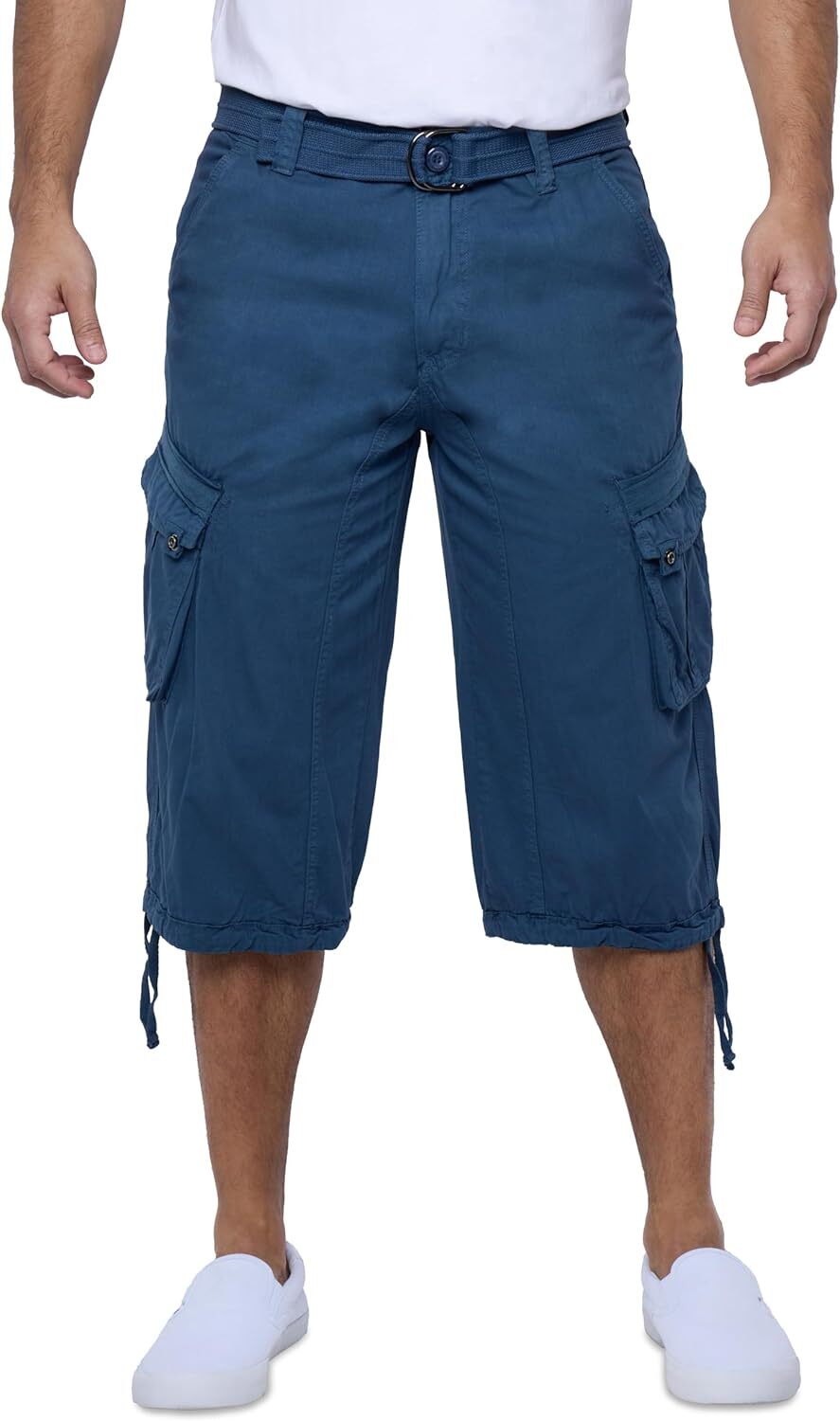 Men's Big and Tall Belted Long Cargo Shorts Below Knee 3/4 Pants - Picture 40 of 54