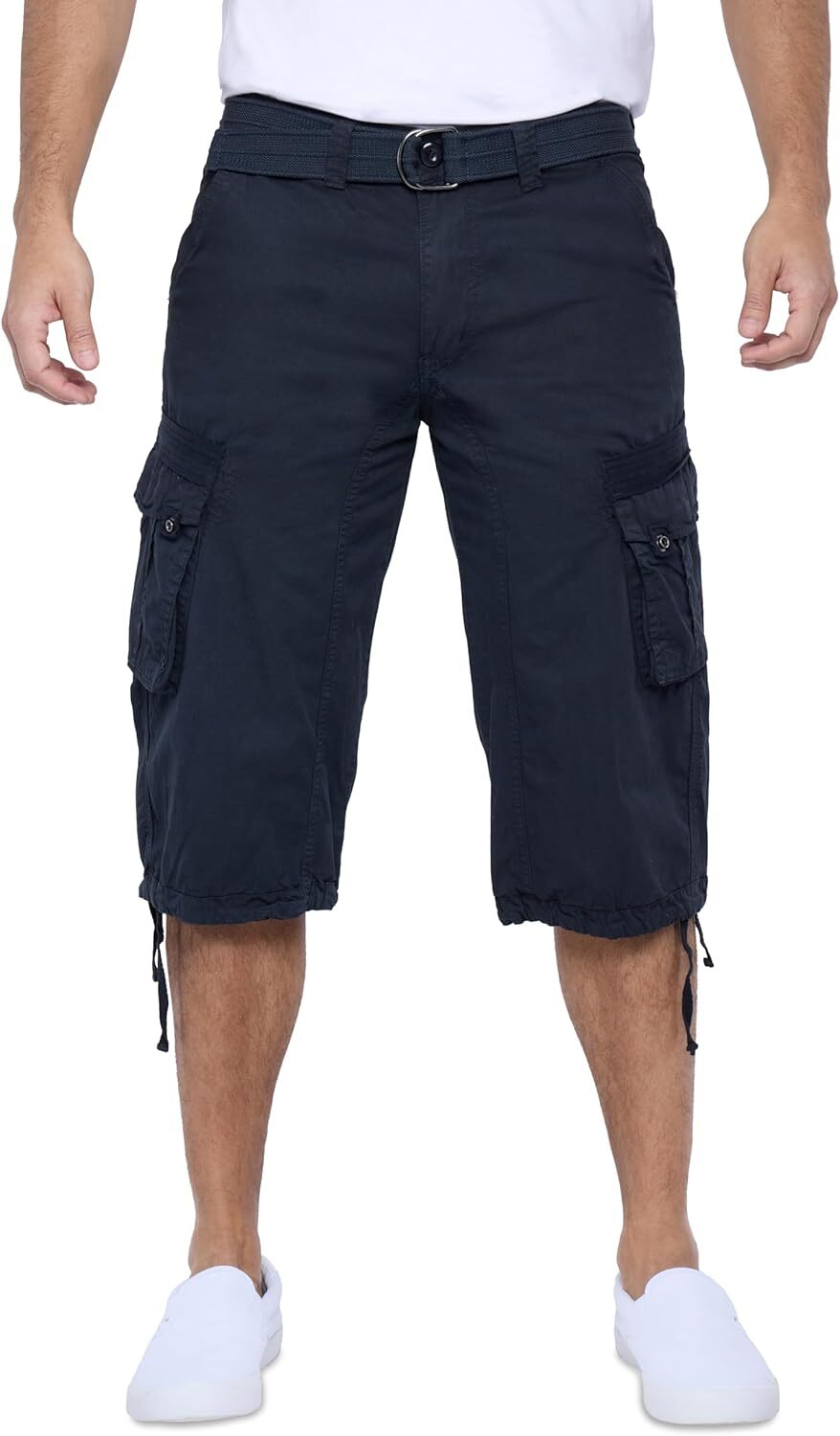 Men's Big and Tall Belted Long Cargo Shorts Below Knee 3/4 Pants - Picture 41 of 54