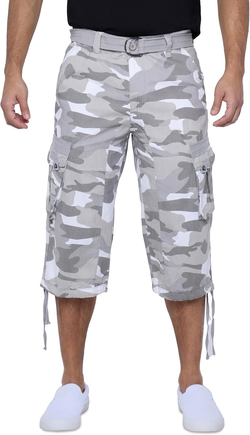 Men's Big and Tall Belted Long Cargo Shorts Below Knee 3/4 Pants - Picture 43 of 54