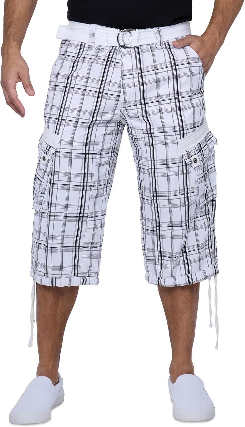 Men's Big and Tall Belted Long Cargo Shorts Below Knee 3/4 Pants - Picture 44 of 54