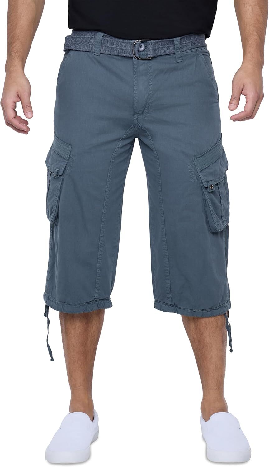Men's Big and Tall Belted Long Cargo Shorts Below Knee 3/4 Pants - Picture 49 of 54