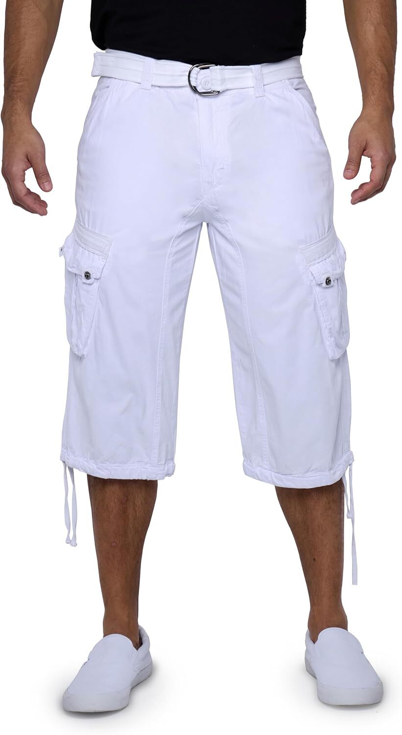 Men's Big and Tall Belted Long Cargo Shorts Below Knee 3/4 Pants - Picture 53 of 54