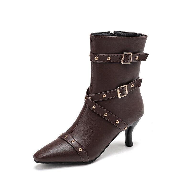 Nuevo Botines Británicos Remachazados Punta Punta Caballero Botas Hebilla Tacones Altos Botas - Imagen 23 de 23