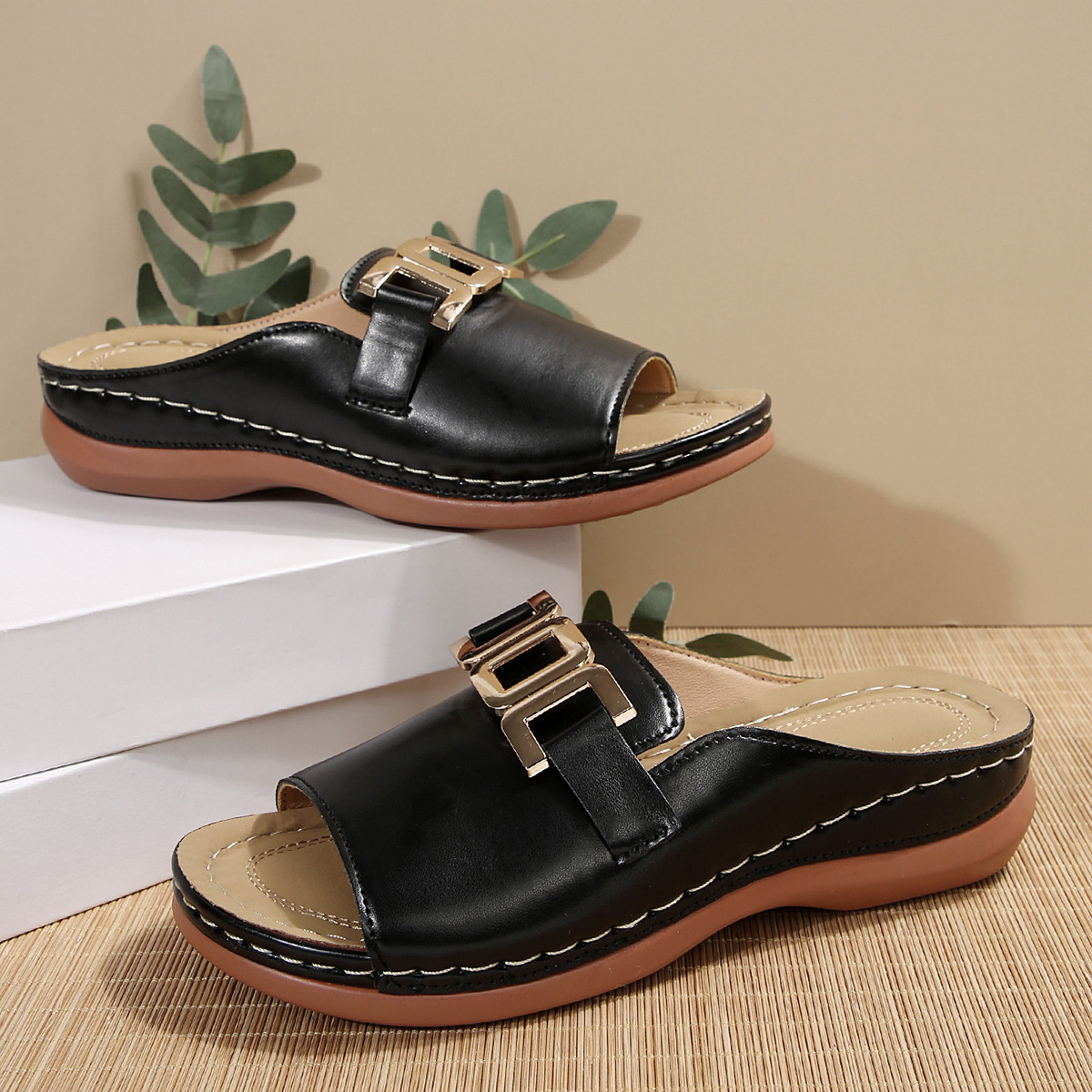 Womens Vintage Sandals Slippers Ladies Casual Comfort Flat Platform Wedge Shoes