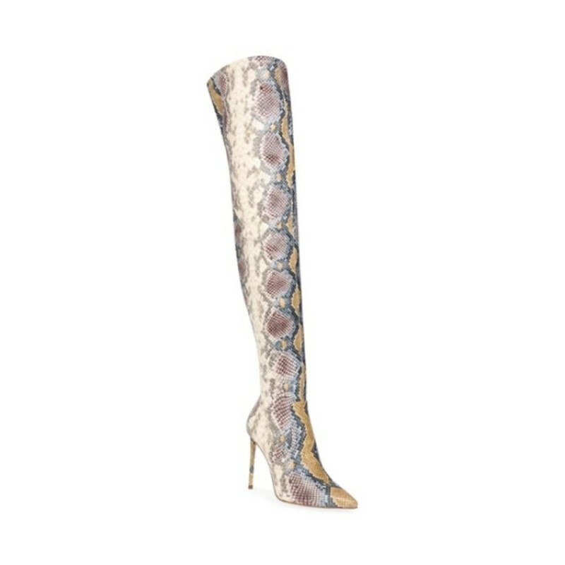 Women Snakeskin Printed Pointy Toe Over the knee Boots Stiletto High Heels Shoes - Picture 16 of 16