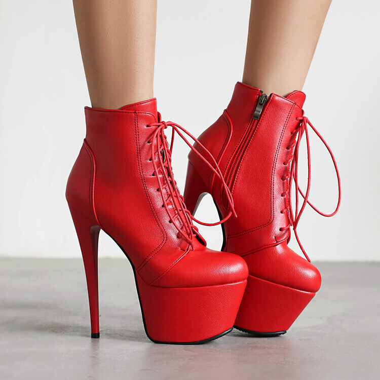 Women's Sexy Stiletto High Heel Platform Ankle Boots Lace Up Zipper Shoes Party - Picture 25 of 26