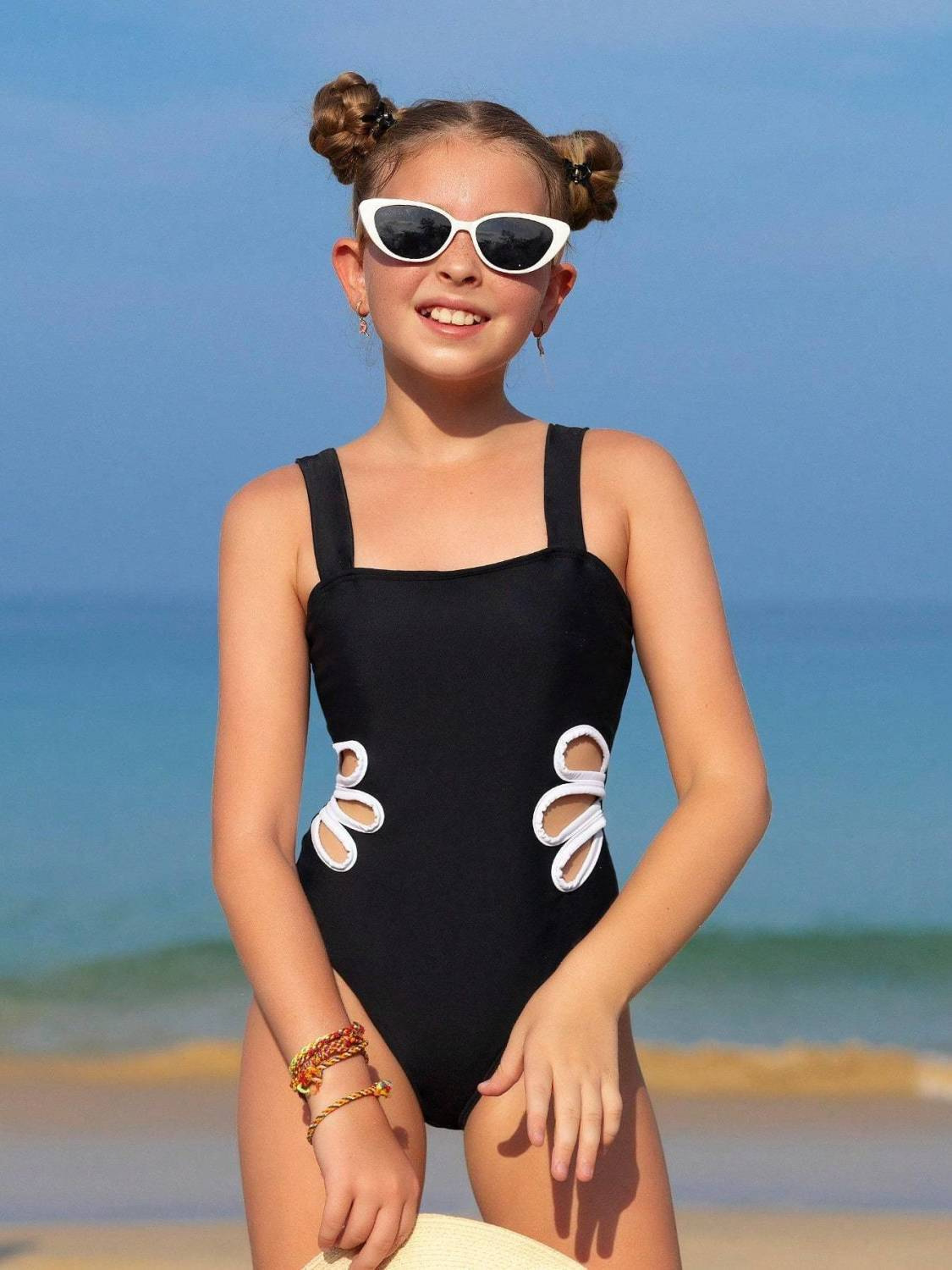 Girls One-Piece Swimsuit Beach Swimming Costume Hollowed Out Bathing Swimsuit UK