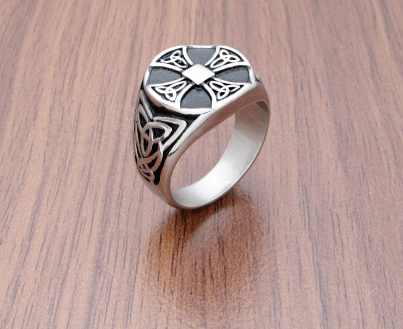 Mens Irish Celtic Trinity Knot Cross Ring Stainless Steel Size 7 8 9 -15 Gift