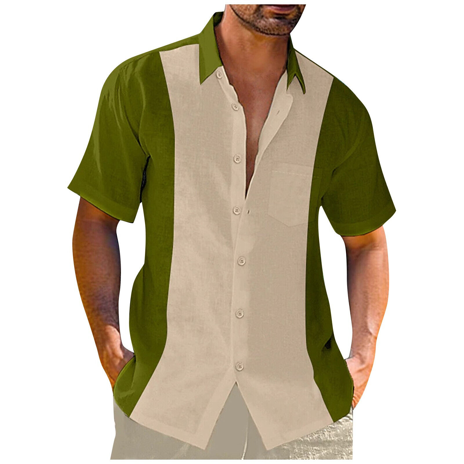 Herren Hawaiihemd Button Down Bowlinghemden Kurzarm Sommer Strandhemden - Bild 19 von 32