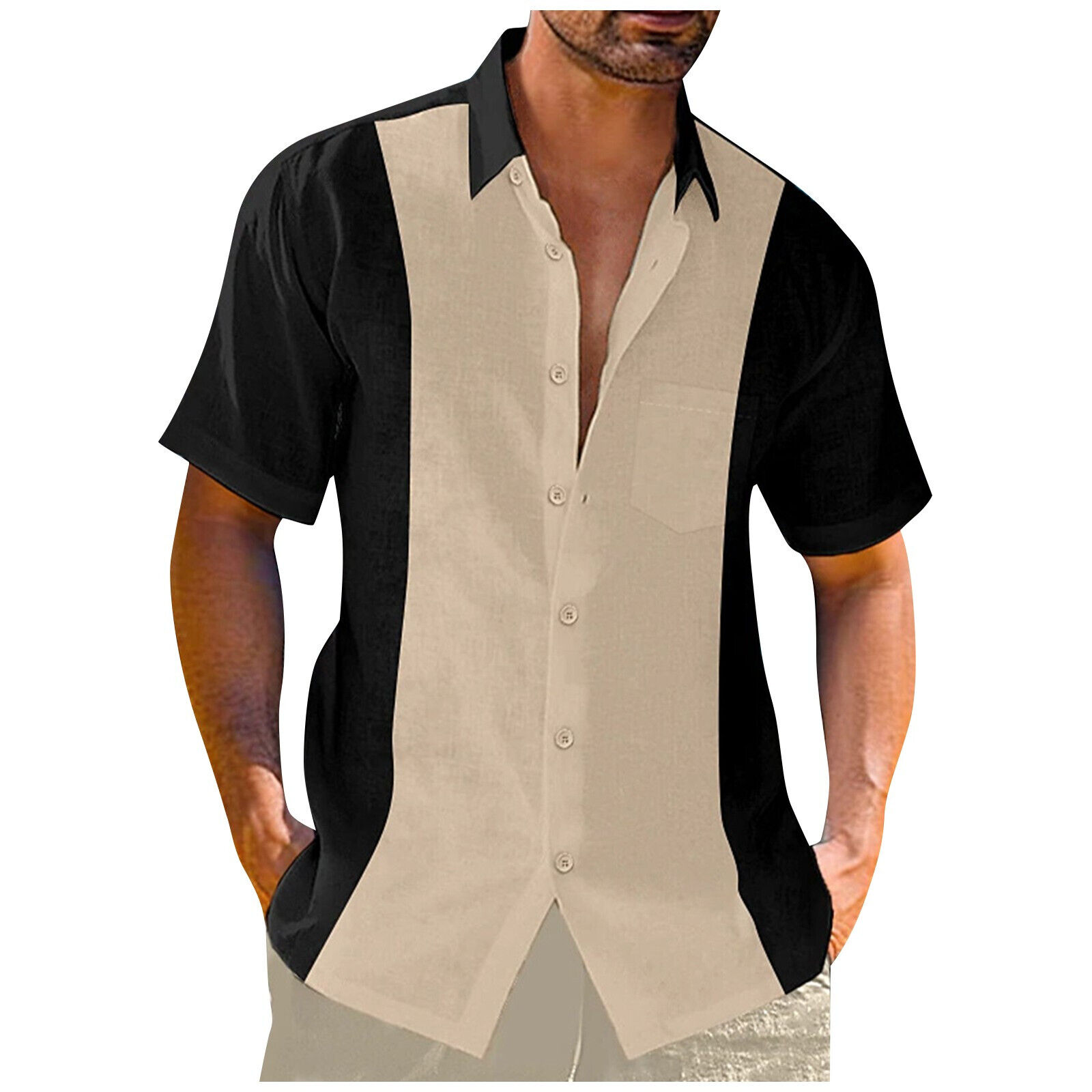 Herren Hawaiihemd Button Down Bowlinghemden Kurzarm Sommer Strandhemden - Bild 20 von 32