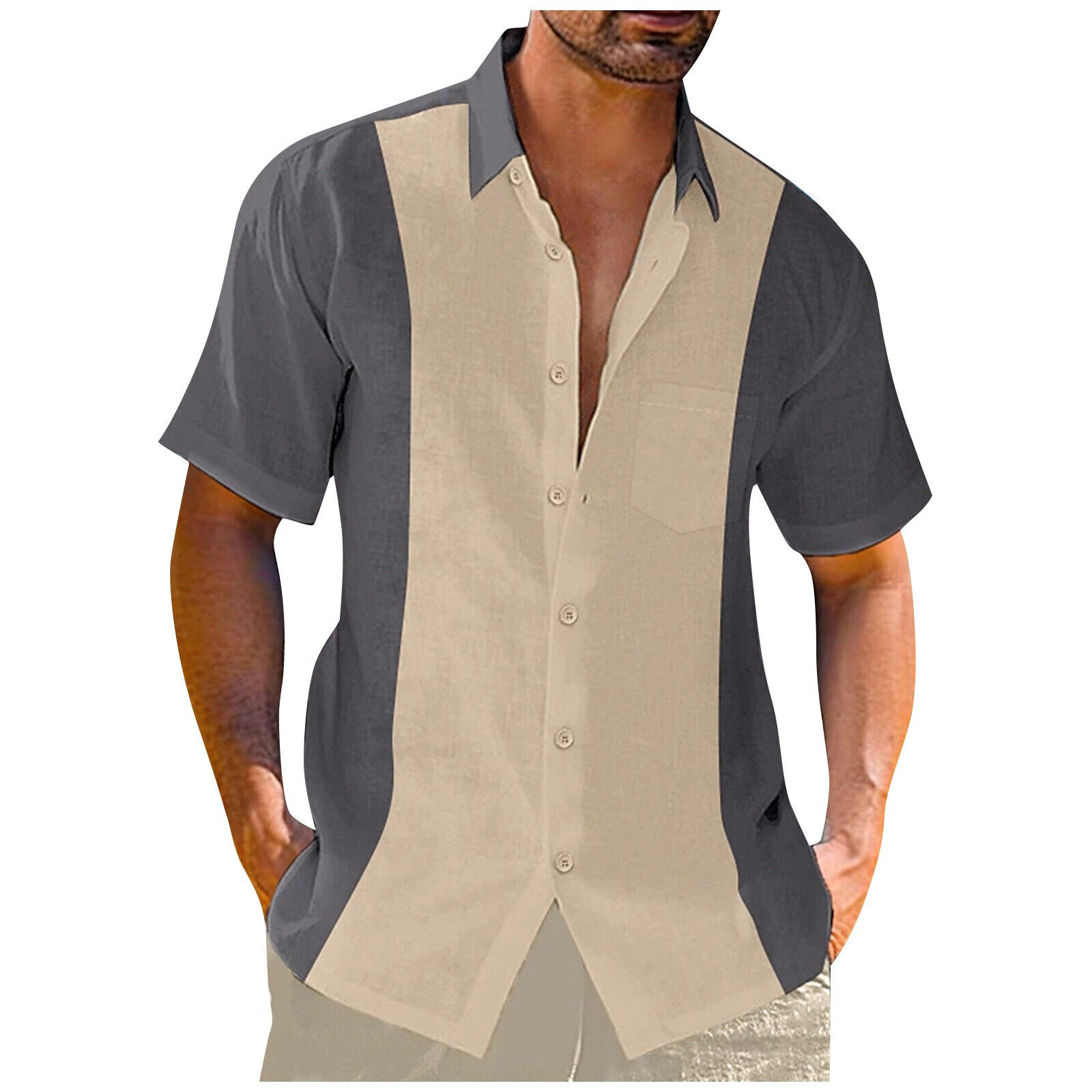 Herren Hawaiihemd Button Down Bowlinghemden Kurzarm Sommer Strandhemden - Bild 23 von 32