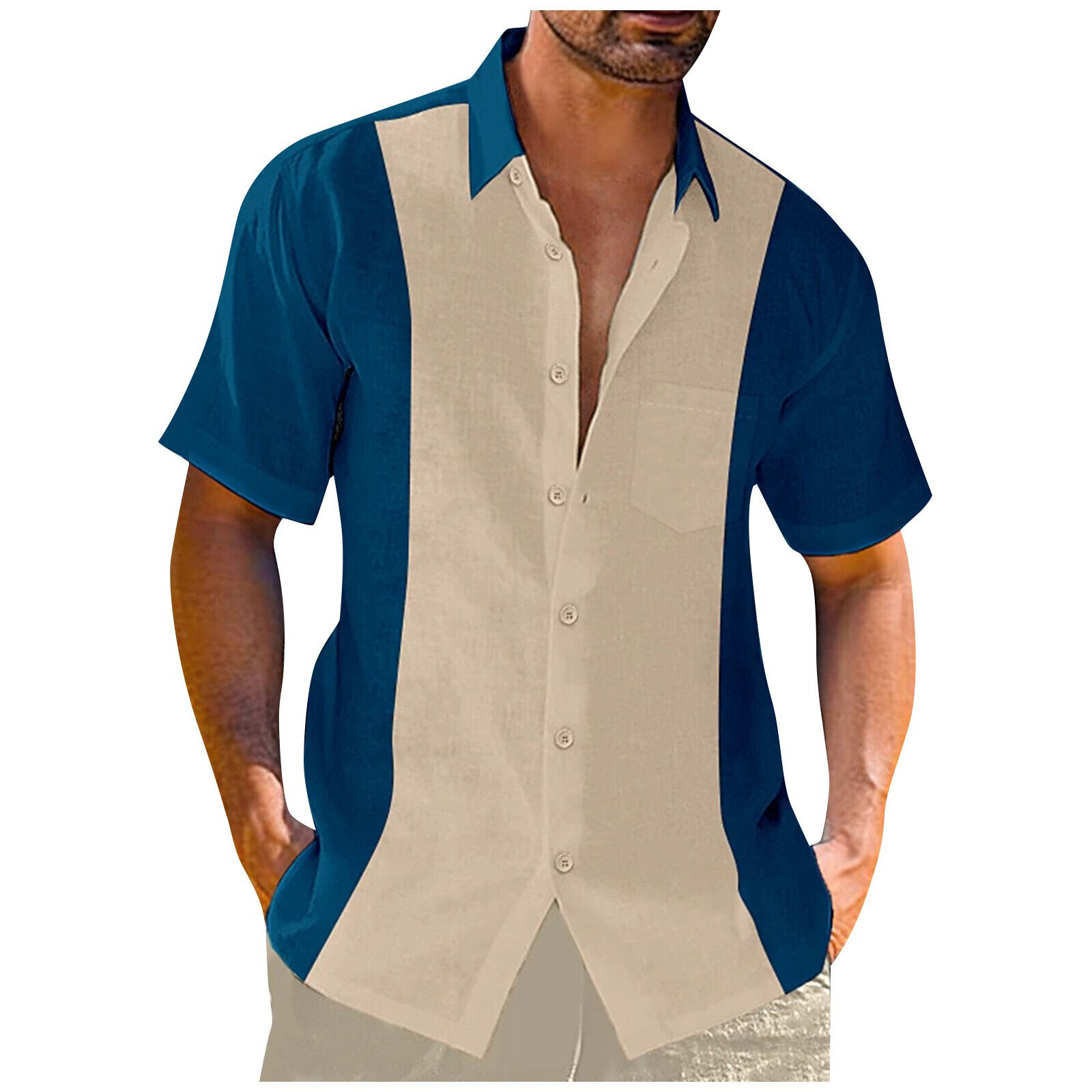 Herren Hawaiihemd Button Down Bowlinghemden Kurzarm Sommer Strandhemden - Bild 26 von 32
