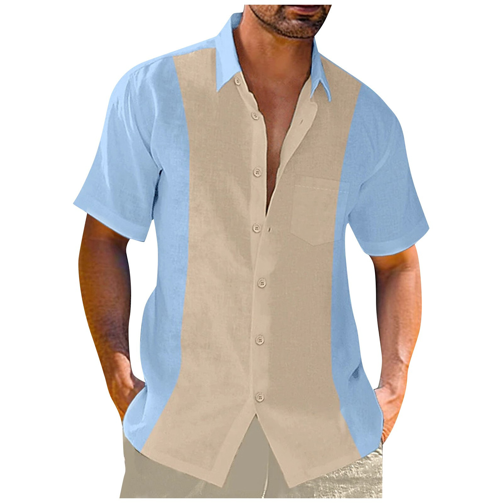Herren Hawaiihemd Button Down Bowlinghemden Kurzarm Sommer Strandhemden - Bild 27 von 32