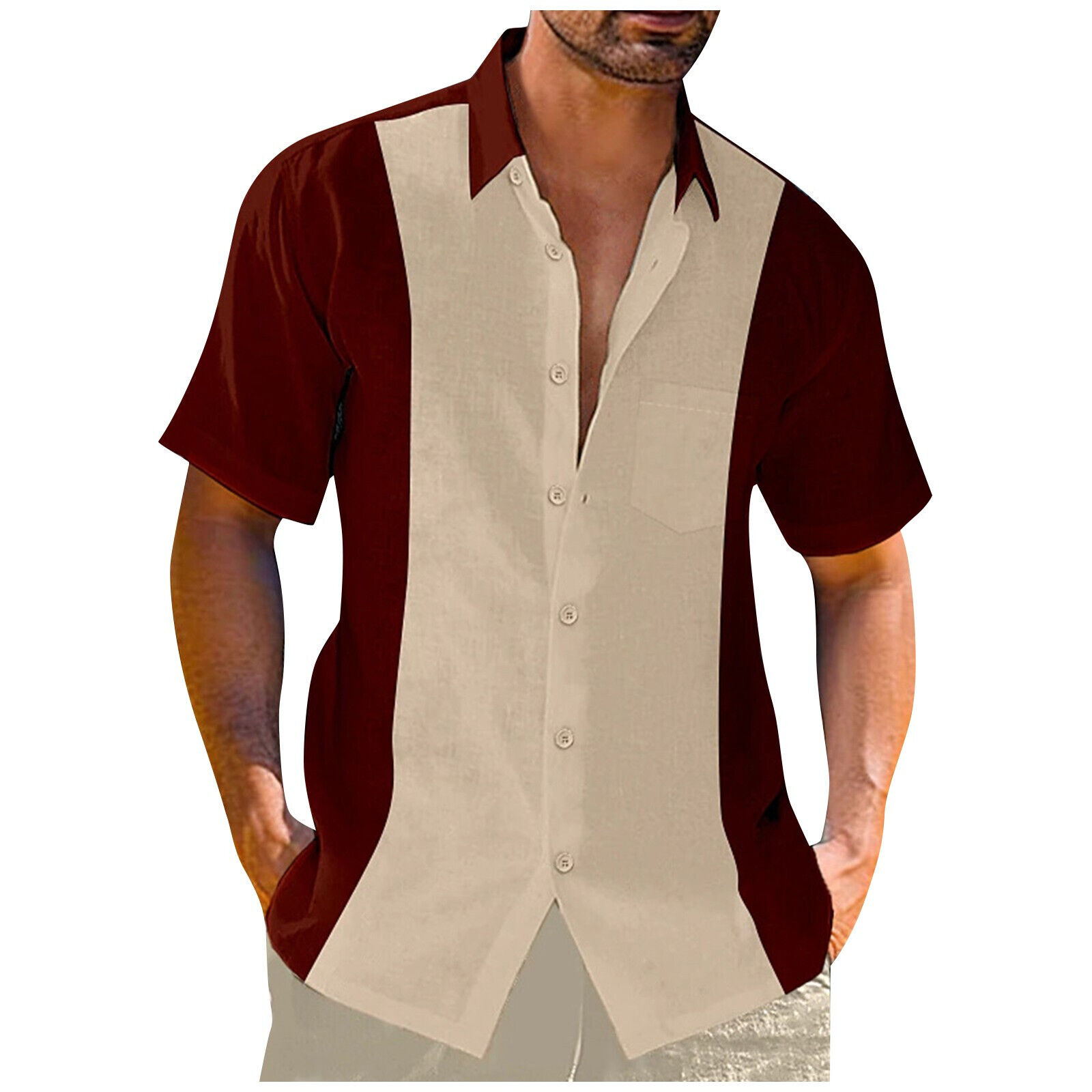 Herren Hawaiihemd Button Down Bowlinghemden Kurzarm Sommer Strandhemden - Bild 31 von 32