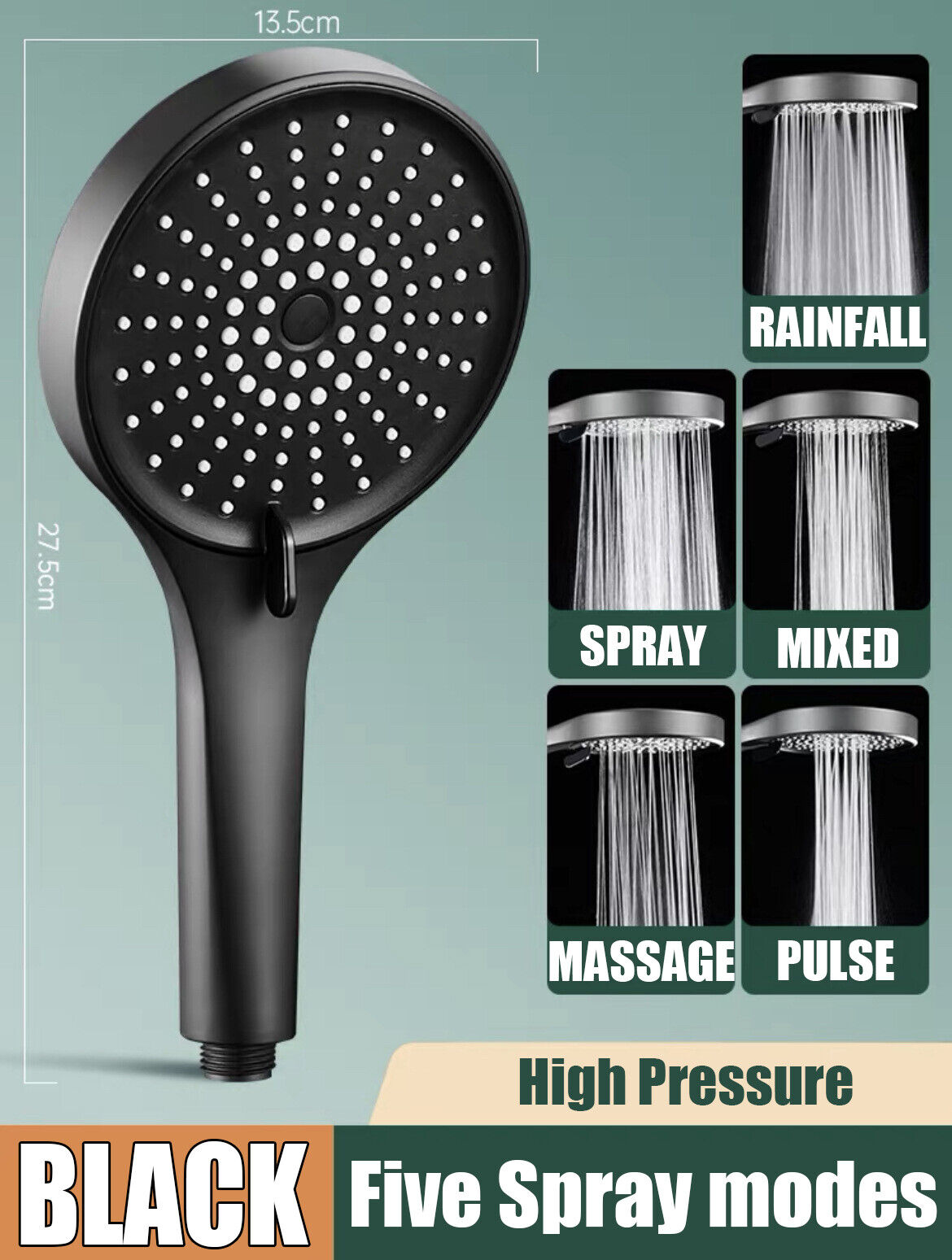 Bath High Pressure Shower Head 5 Mode LARGE Chrome Handset Heads Water Saving