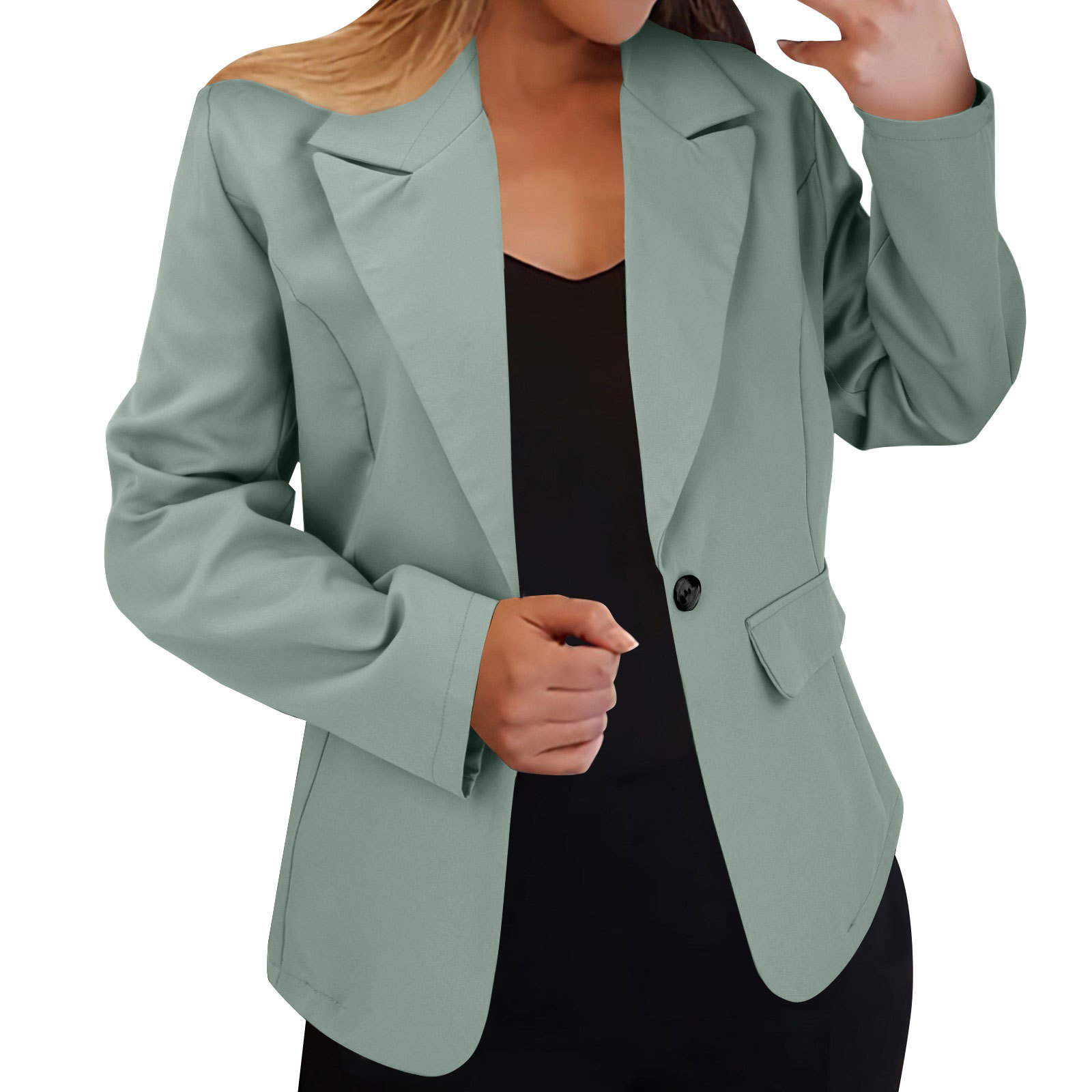 Womens Long Sleeve Solid Blazer Jacket Suit Ladies Work Casual Slim Coat Tops