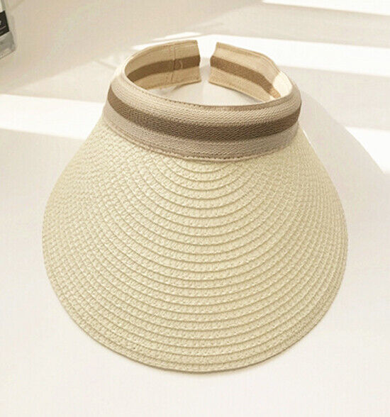 Ladies Women Summer Sun Visor Beach Hat Long Brim Straw Tennis Cap Festival