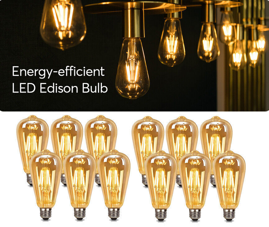 1/6x Vintage E27 ST64 Filament LED Light Bulb 4W Industrial Edison Lamp Warm Whi