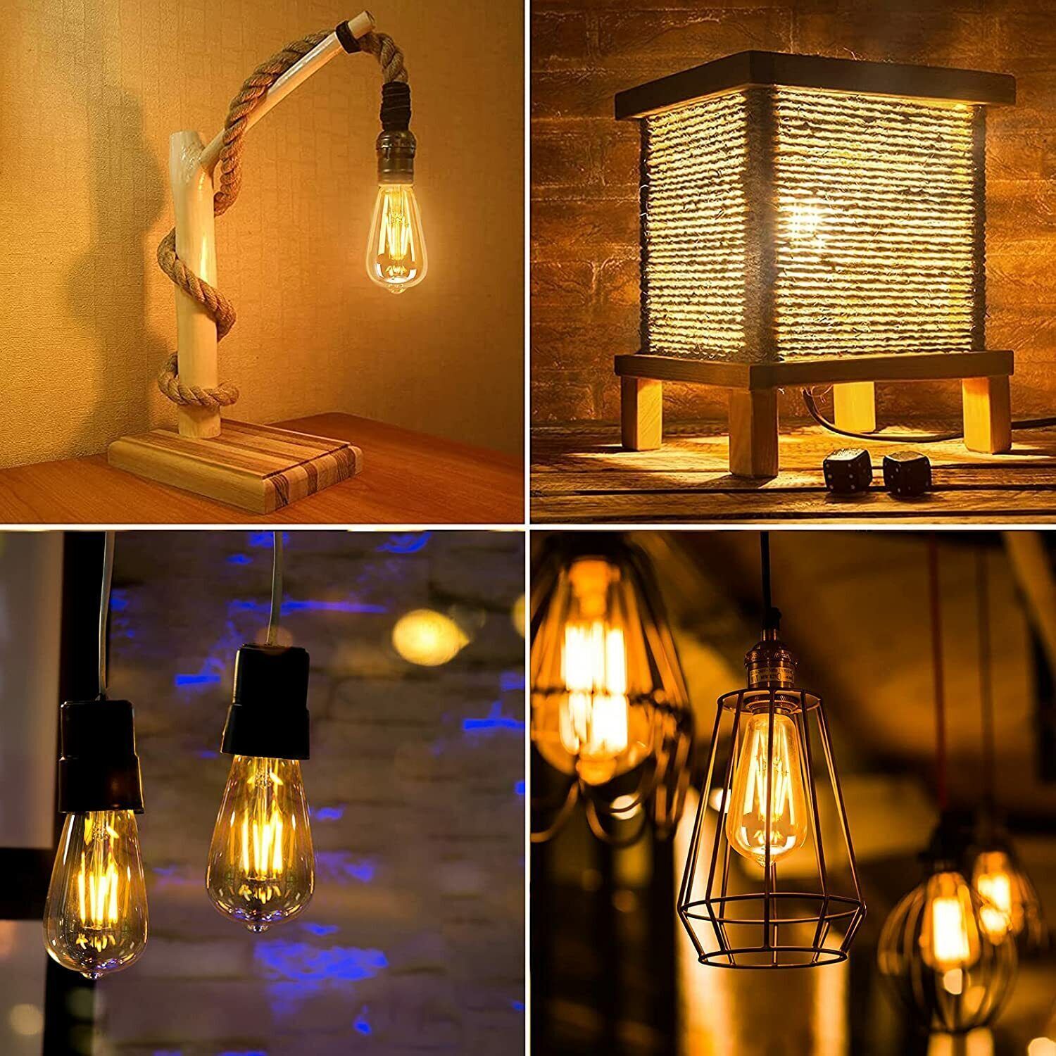 1/6x Vintage E27 ST64 Filament LED Light Bulb 4W Industrial Edison Lamp Warm Whi - Picture 3 of 24