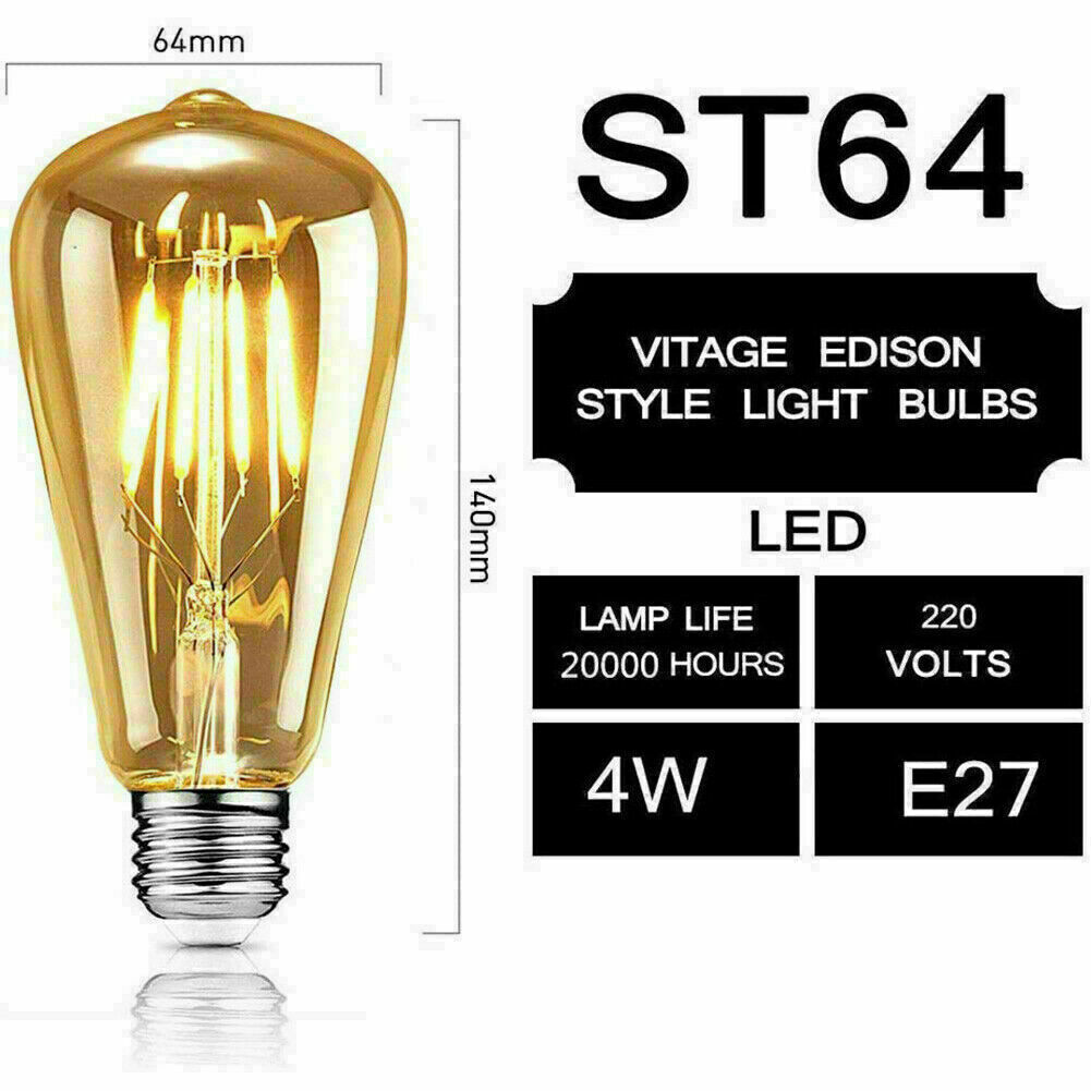1/6x Vintage E27 ST64 Filament LED Light Bulb 4W Industrial Edison Lamp Warm Whi - Picture 5 of 24