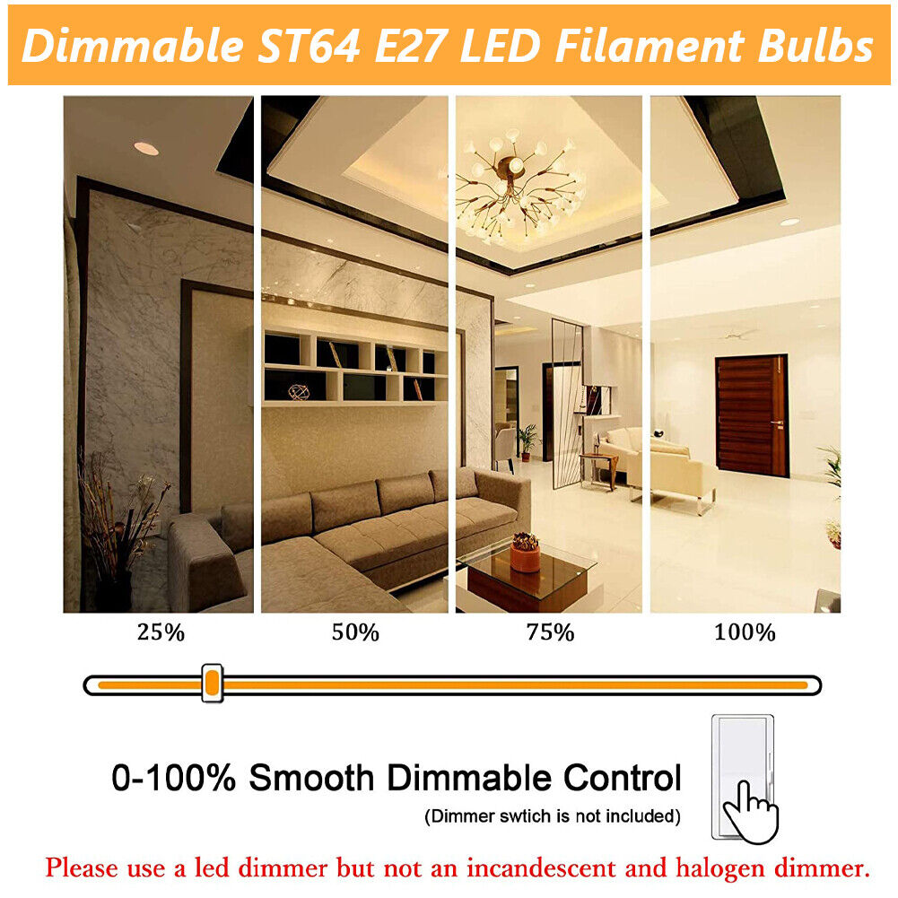 1/6x Vintage E27 ST64 Filament LED Light Bulb 4W Industrial Edison Lamp Warm Whi - Picture 7 of 24