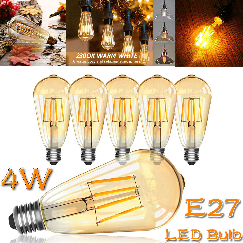 1/6x Vintage E27 ST64 Filament LED Light Bulb 4W Industrial Edison Lamp Warm Whi - Picture 10 of 24