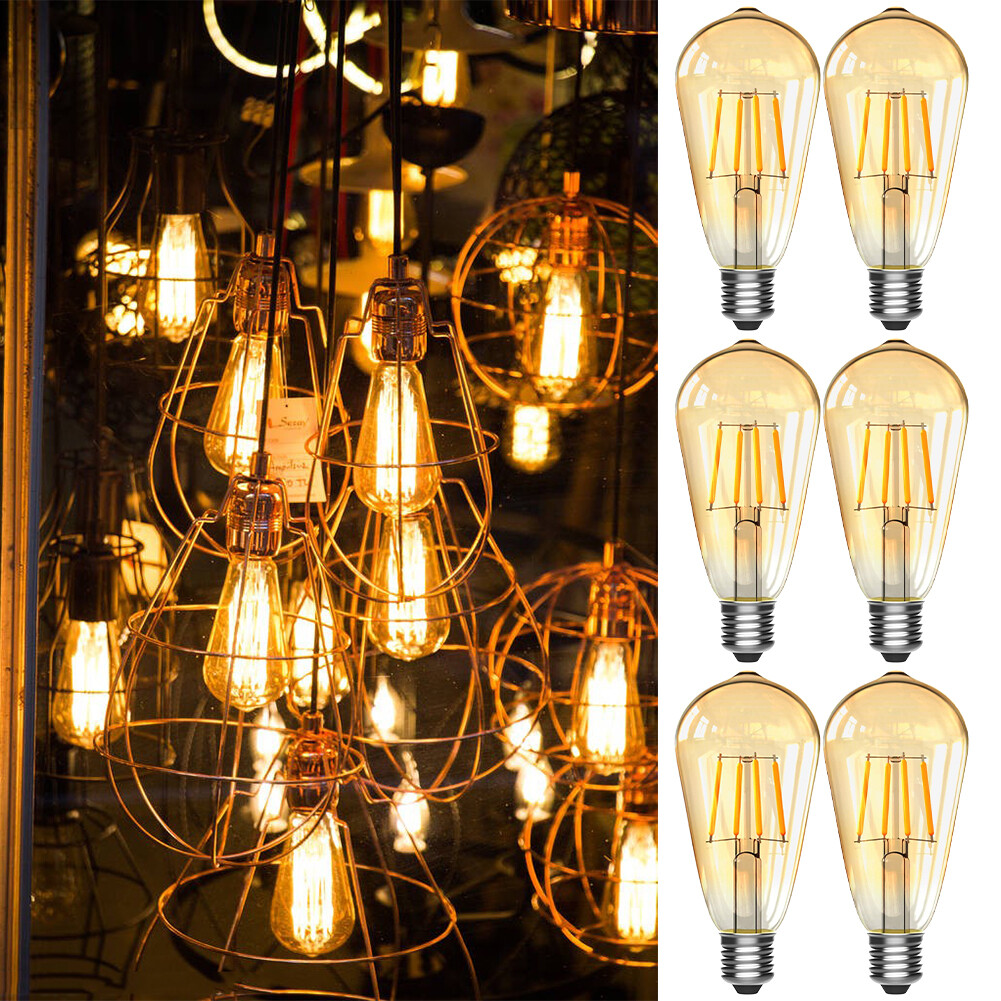 1/6x Vintage E27 ST64 Filament LED Light Bulb 4W Industrial Edison Lamp Warm Whi - Picture 12 of 24