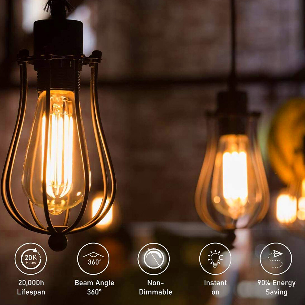 1/6x Vintage E27 ST64 Filament LED Light Bulb 4W Industrial Edison Lamp Warm Whi - Picture 15 of 24