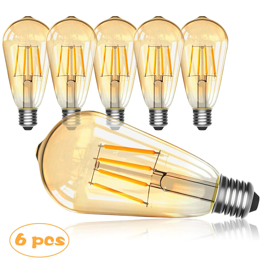 1/6x Vintage E27 ST64 Filament LED Light Bulb 4W Industrial Edison Lamp Warm Whi - Picture 16 of 24