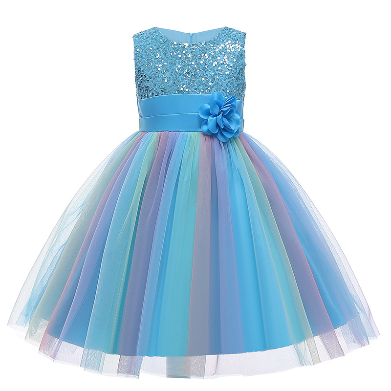 Girl Bridesmaid Dress Kids Flower Party Wedding Bow Princess Colorful Dresses