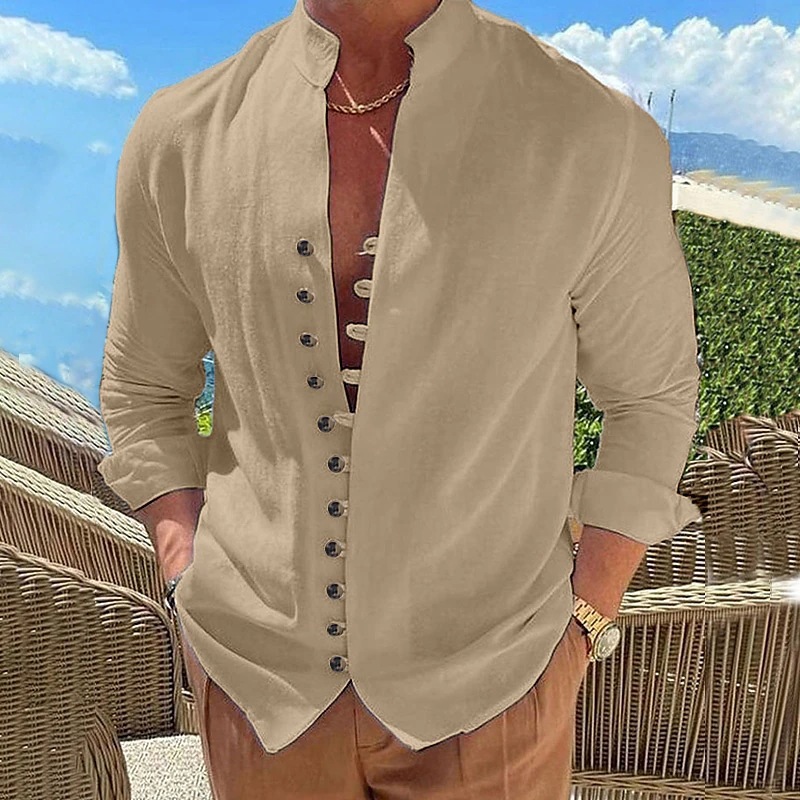 Mens Casual Cotton Linen Shirt Short Sleeve Loose Blouse Button Down Shirts Tops