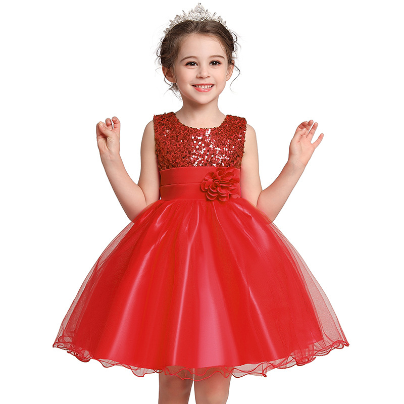 Girls Bridesmaid Dress Baby Kids Flower Party Rose Bow Wedding Princess Dresses